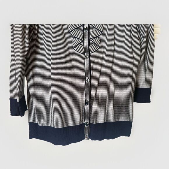 Talbots Collection Cardigan Womens Large Blue Pin Stripe Lightweight - Picture 3 of 8